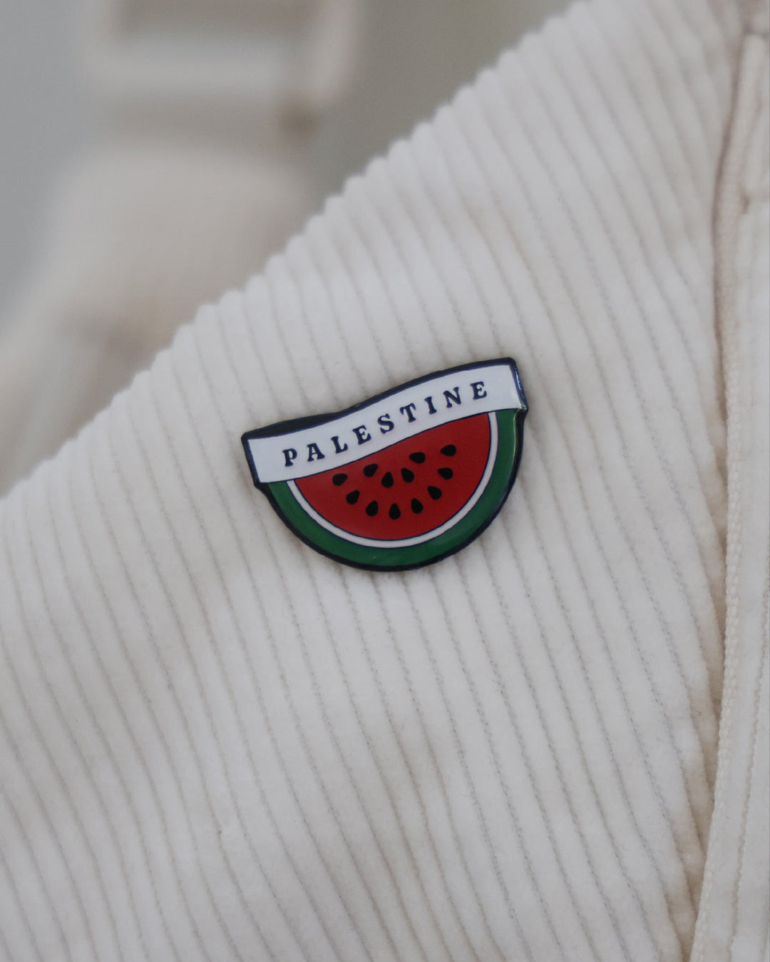 watermelon pin badge that says palestine on it